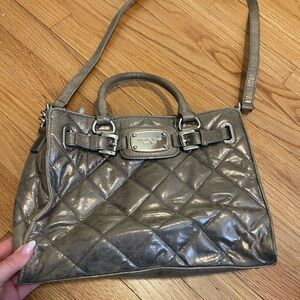 Michael Kors Silver Quilted Shoulder Bag with Adjustable Strap